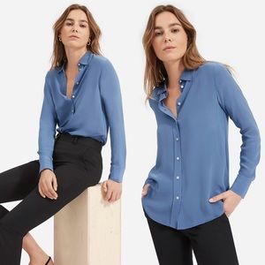 Everlane The Clean Silk Relaxed Shirt 6 French Blue Minimalist Eco-Conscious